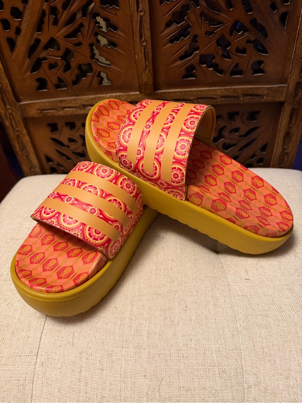 adidas Women's orange and pink Adilette slides